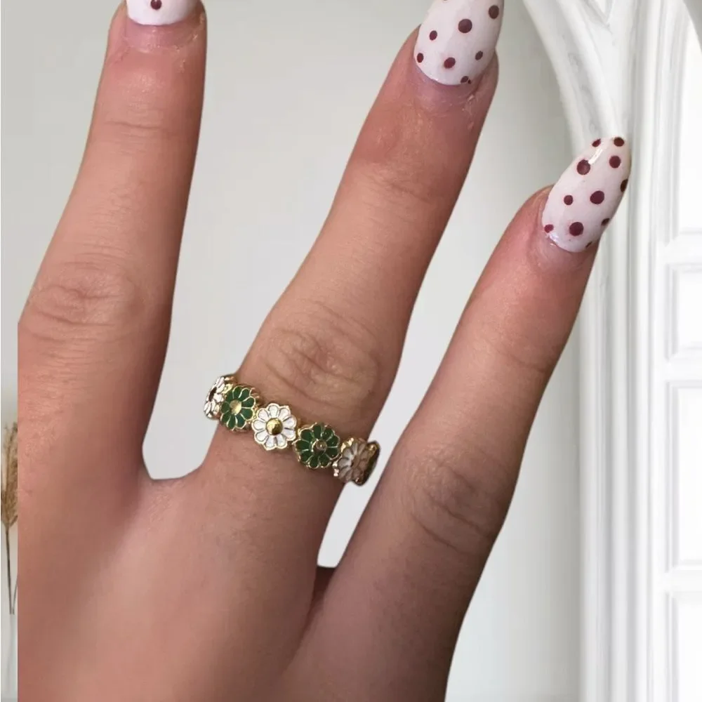 Floral Green and Gold Ring